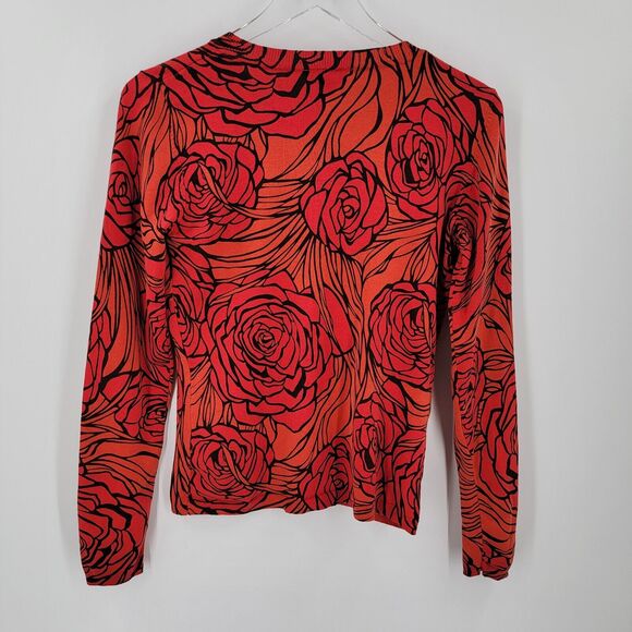 Harolds Cardigan Womens Small Silk Blend Floral Button Up Red Orange Black - Picture 2 of 12